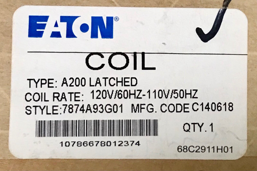EATON CUTLER HAMMER A200 LATCHED Lighting Contactor Coil 120 VAC 7874A93G01