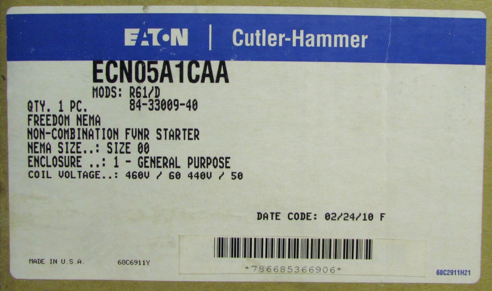 EATON CUTLER HAMMER ECN05A1CAA Size 00 440/480V Starter AN14AN0 Nema 1 Enclosure