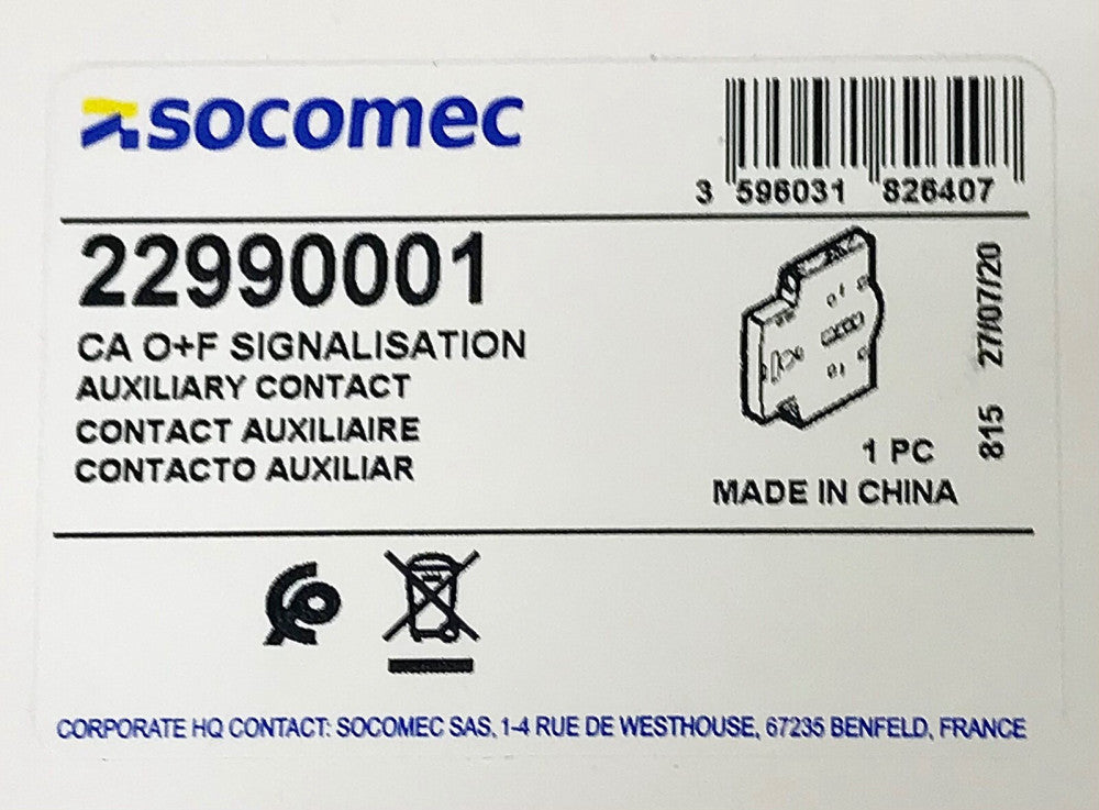 SOCOMEC 22990001 CA O+F SIGNALISATION Auxiliary Contact