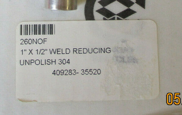 New - H.P.T. Inc - 260NOF 1"x1/2" Weld Reducing Tee Unpolished 304