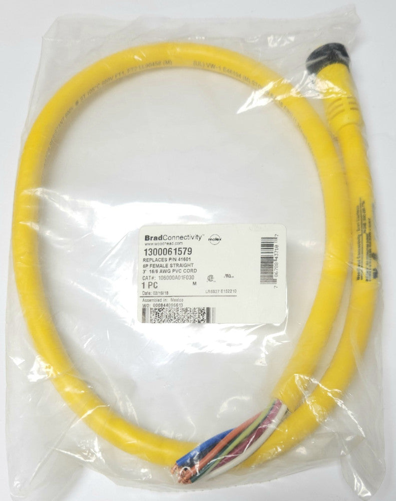 MOLEX BRAD CONNECTIVITY 1300061579 MINI CHANGE Cable Cord 6 PIN Female 3' 106000