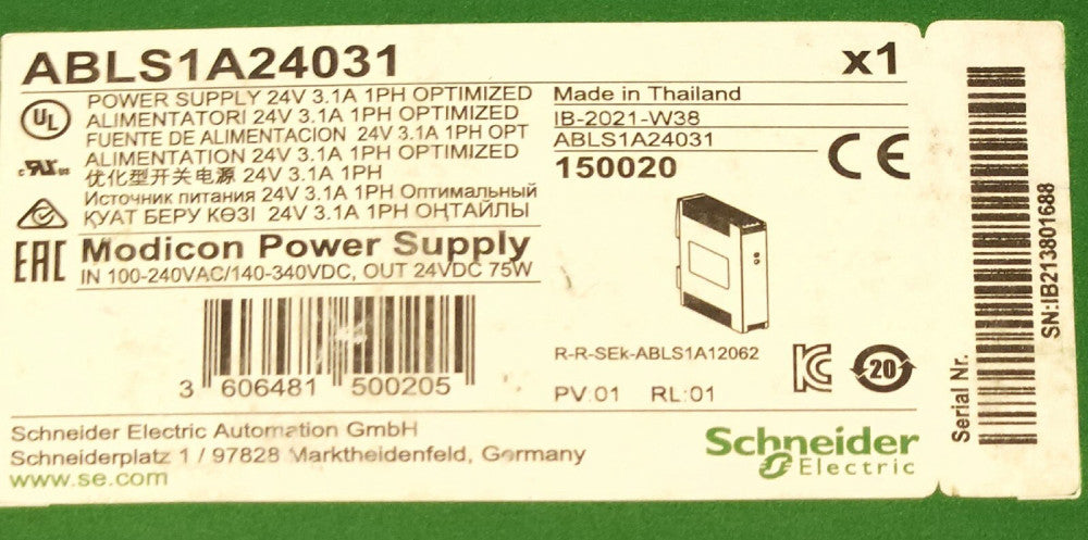 SCHNEIDER ELECTRIC ABLS1A24031 MODICON Power Supply 150020 Input 100-240 VAC 130