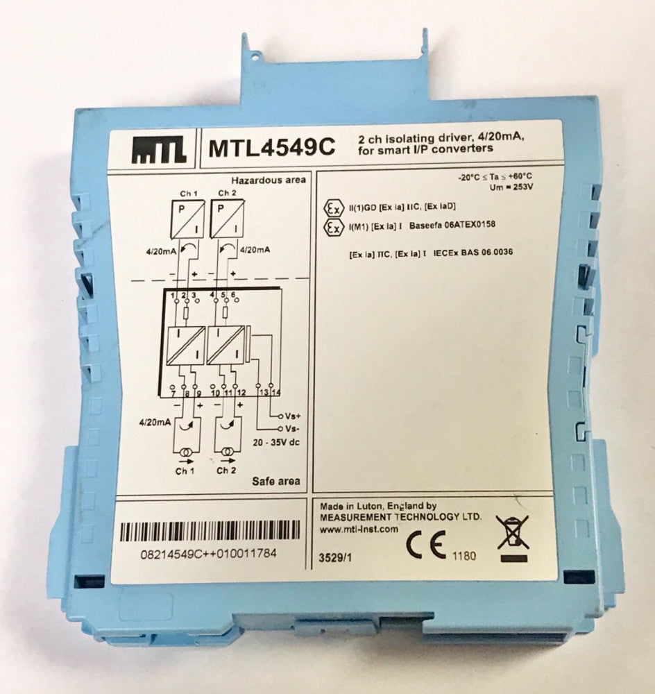MTL MTL4549c 2 Channel Isolating Driver 4/20mA for Smart I/P Converters