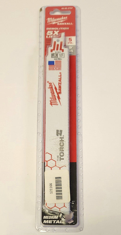 5 PACK MILWAUKEE 48 00 5787 SAWZALL DEMOLITION BLADE MEDIUM METAL 9" 14 TRI THE