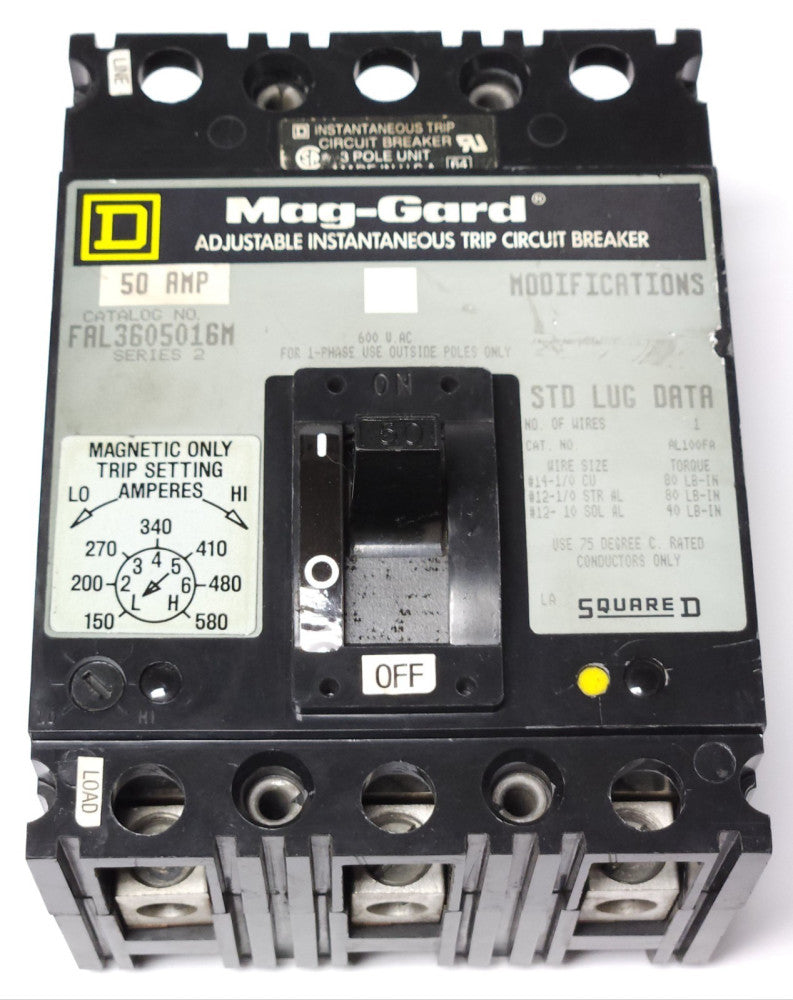 SQUARE D FAL3605016M 3 Pole 50 AMP MAG-GARD Motor Circuit Protector 150-580 TRIP