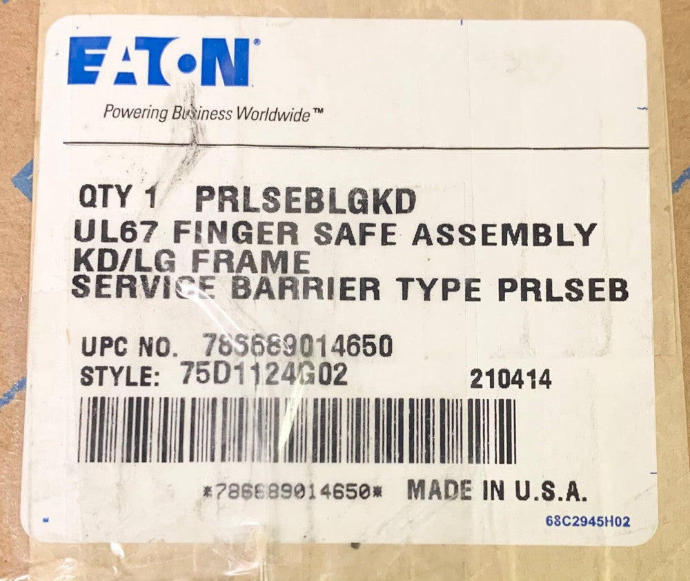 EATON PRLSEBLGKD UL67 Fingersafe Assembly For KD LG Circuit Breaker Type PRLSEB