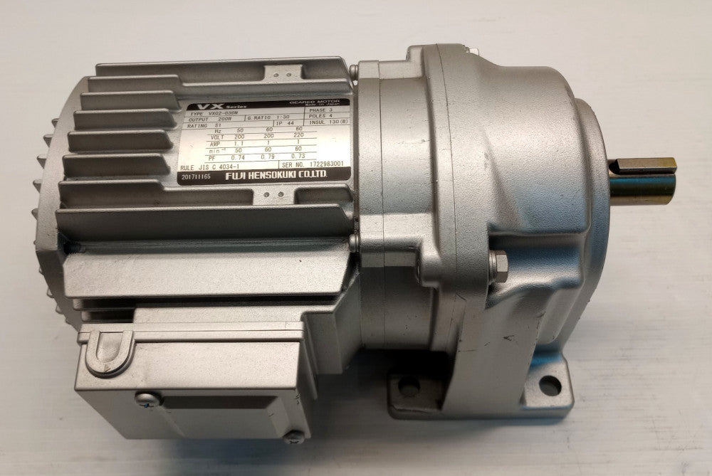 Fuji Hensokuki VX02-030M Geared Motor 3/4" Keyed Shaft 3 Phase 200W Output