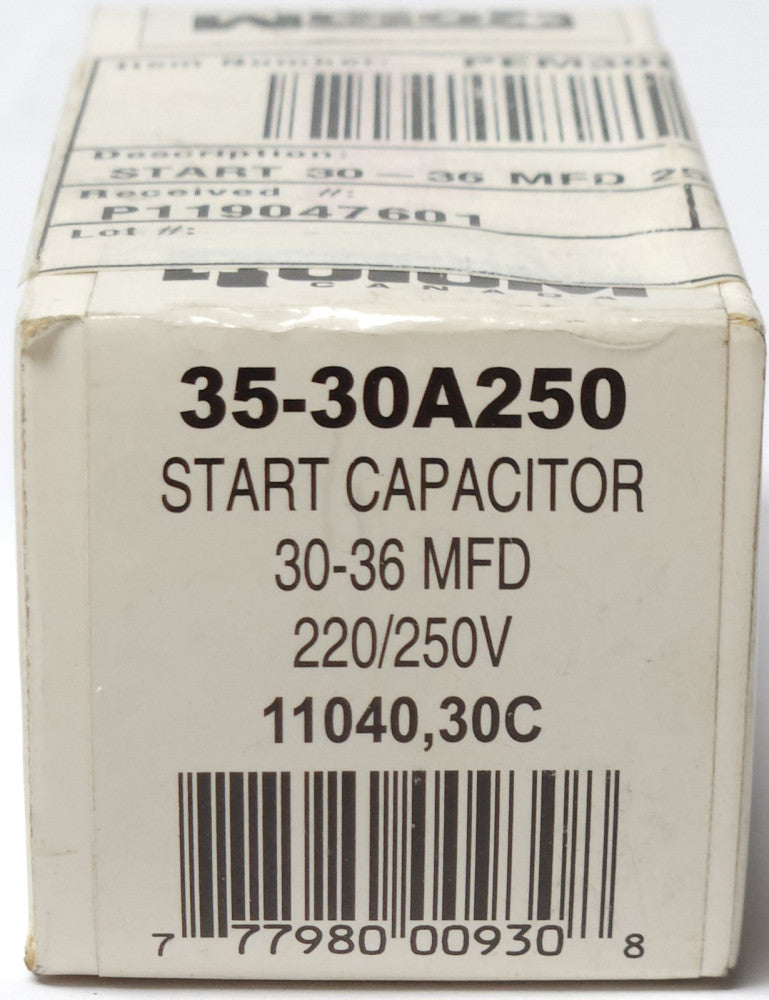 SEALED ROTOM CANADA 35 30A250 START CAPACITOR 30-36 MFD 220 250 VAC 11040 30C