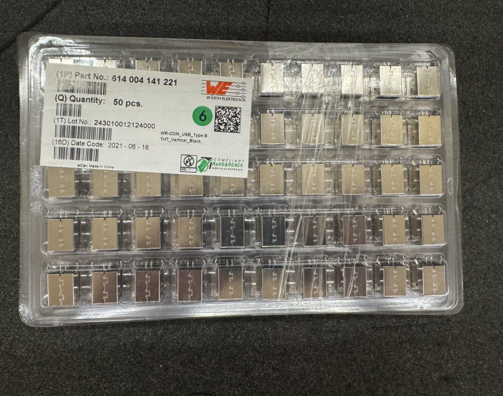 New, Wurth Elektronik, 614004141221, CONN RCPT USB2.0 TYPEB 4POS VERT, Lot of 50