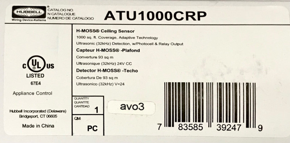 HUBBELL ATU1000CRP HI-MOSS Ceiling Sensor Detector Occupancy Sensor