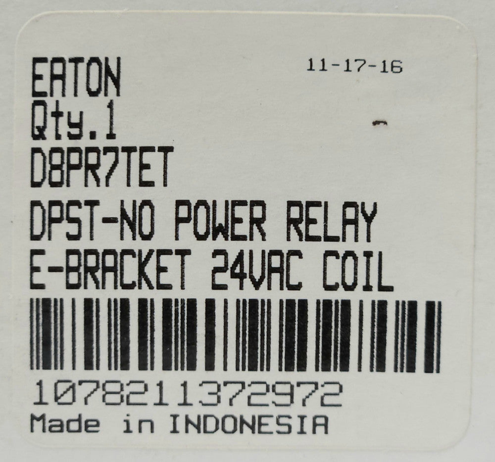EATON CUTLER HAMMER D8PR7TET DPST NO Power Relay 24 VAC Coil E BRACKET Type