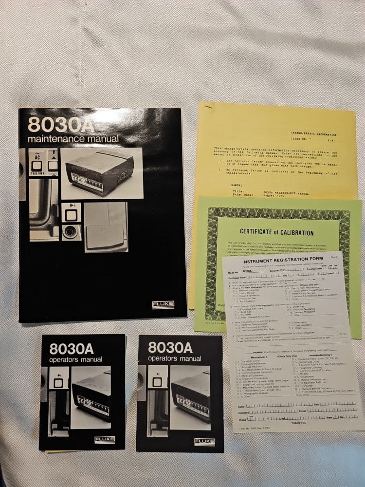 Fluke Model 8030A Digital Multimeter Maintenance Manual Lot