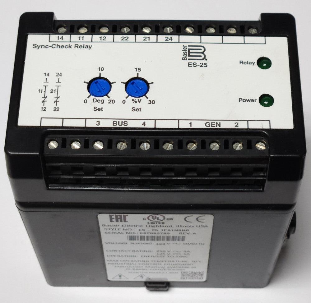 BASLER ES-25 SYNC-CHECK Relay Module ES 25 1FA1N0N0 Voltage Sensing 480 VAC Cont