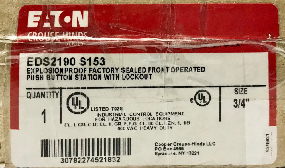 EATON CROUSE HINDS EDS2190 S153 Heavy Duty Dual Black Pushbutton Station