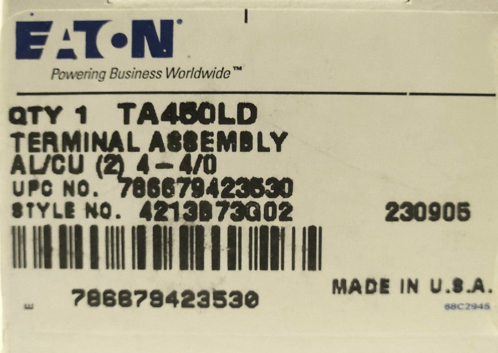 EATON CUTLER HAMMER TA450LD L Frame Type LD HLD 450 AMP Breaker Lug Terminal