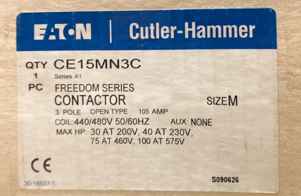 EATON CUTLER HAMMER CE15MN3C 3 Pole 440 480 VAC Size M CE15MN3 Contactor 105 AMP