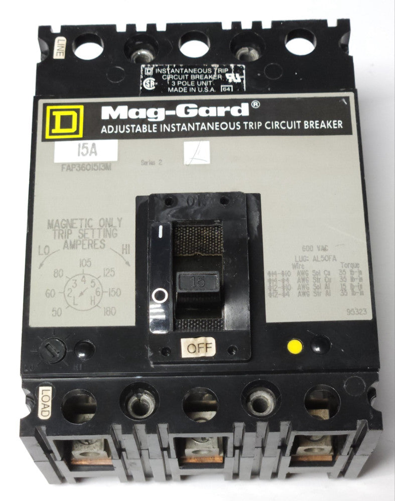 SQUARE D FAP3601513M 3 Pole 15 AMP Mag-Gard Circuit Breaker Motor Protector 50