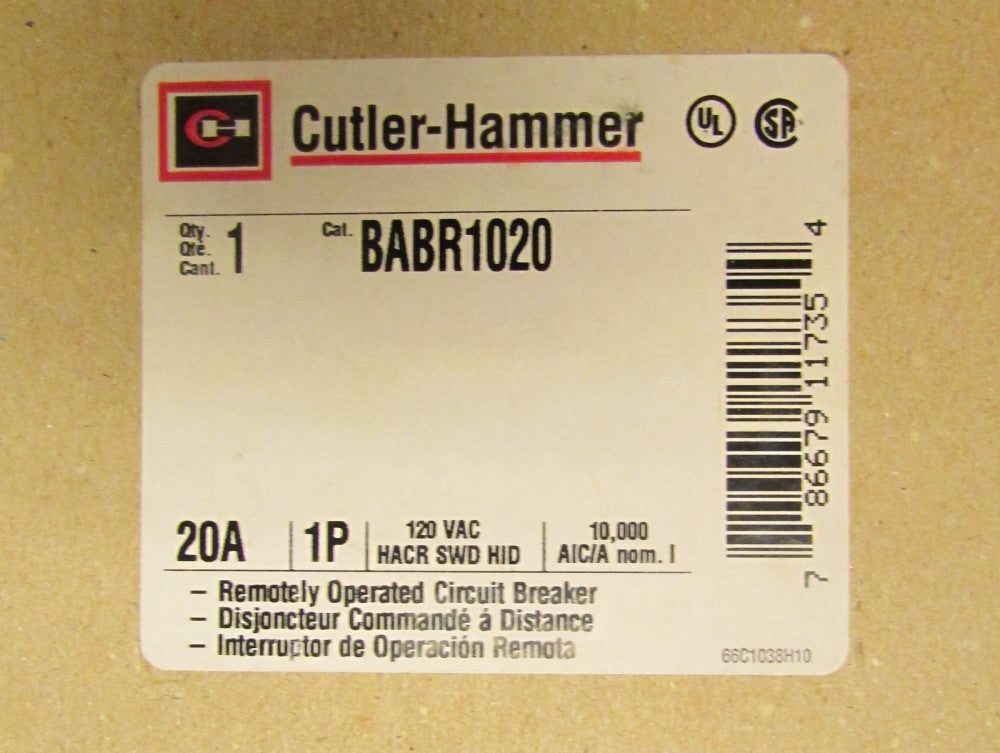 EATON CUTLER HAMMER Type BA BABR Remotely Operated Circuit Breaker BABR1020