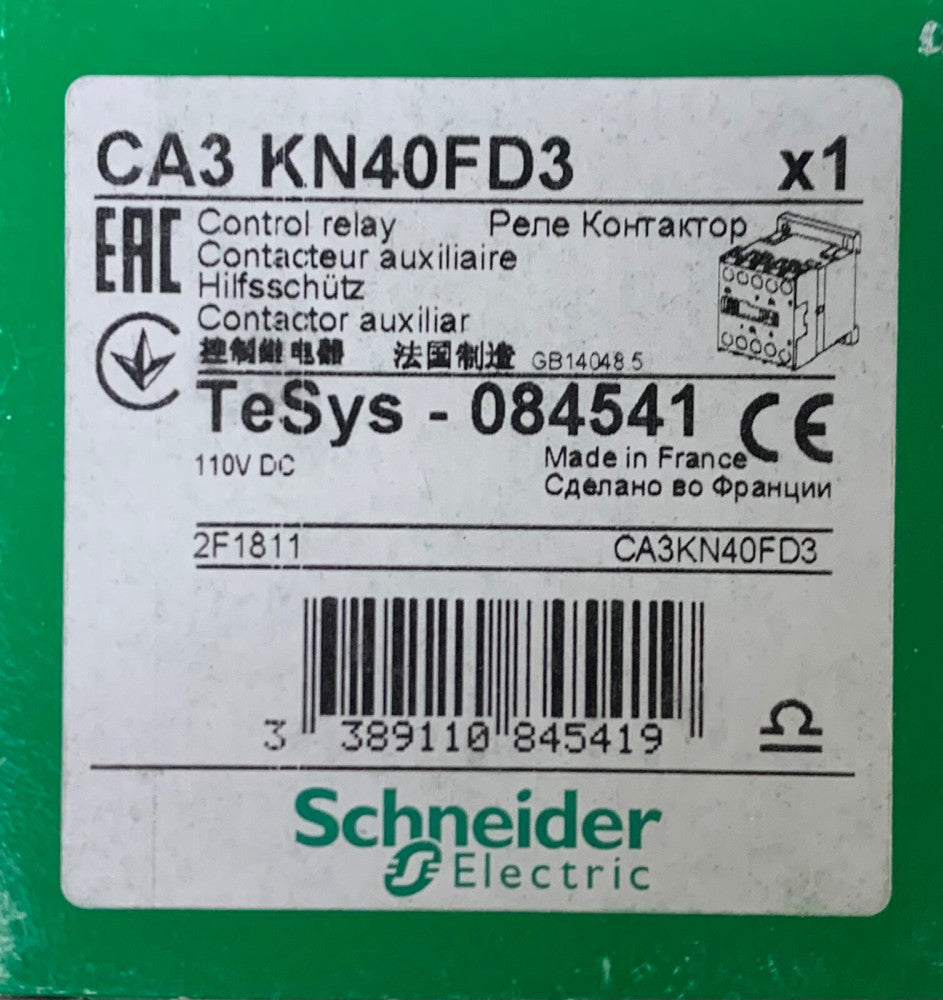 SCHNEIDER ELETRIC CA3 KN40FD3 Control Relay Contactor 110 VDC Tesys 084541