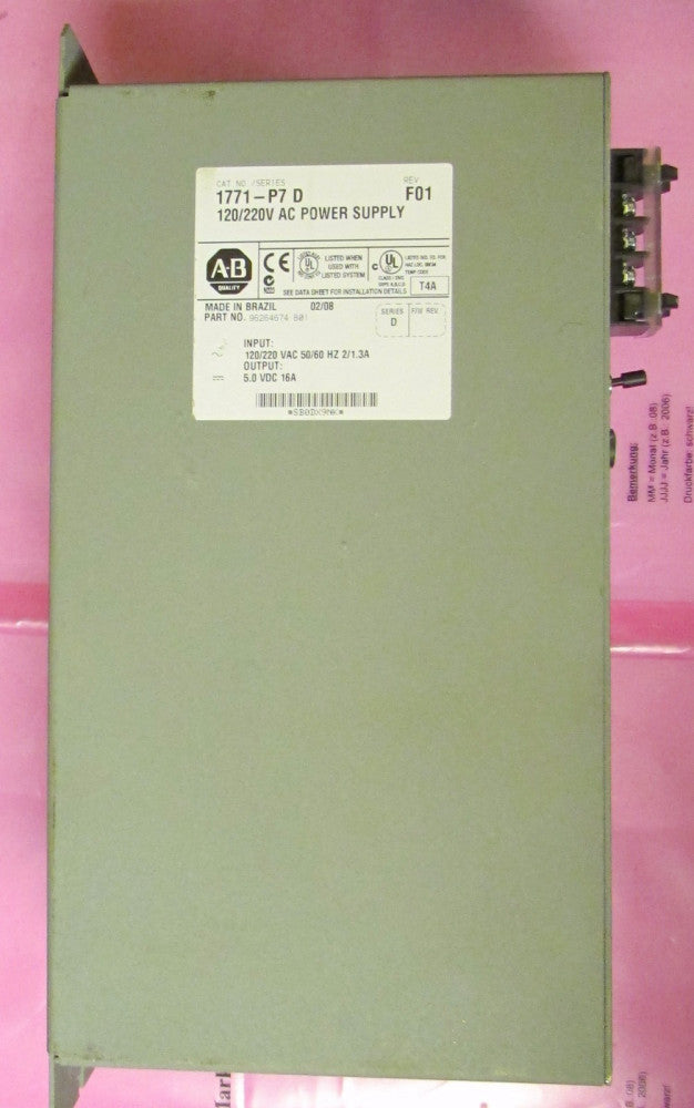 ALLEN BRADLEY Series D Rev F01 120 220V AC Power Supply 1771 P7