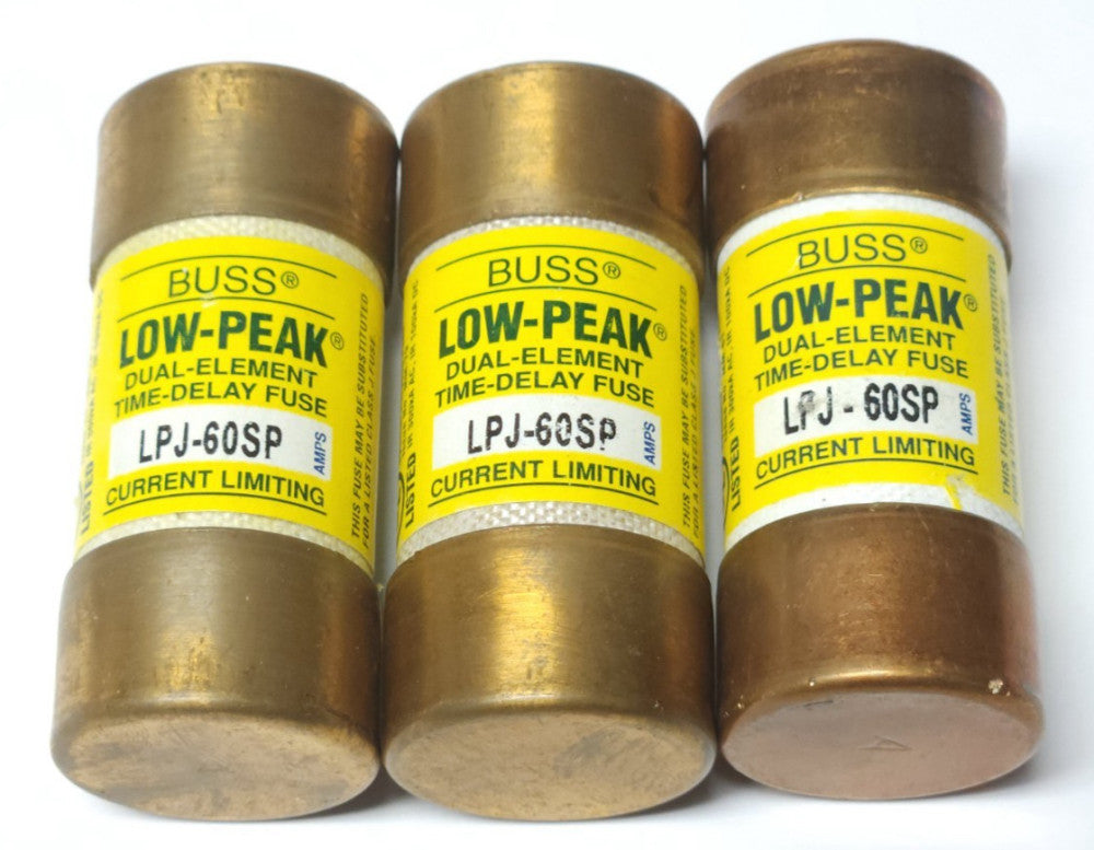 LOT OF 3 BUSSMANN LPJ 60SP BUSS LOW PEAK 60 AMP Fuse 600 VAC 300 VDC