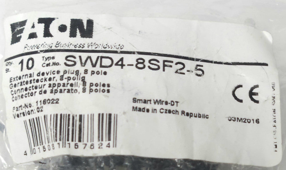 BAG OF 10 EATON SWD4 8SF2 5 External Device Plug 8 Pole 116022 +15V Smart Wire D