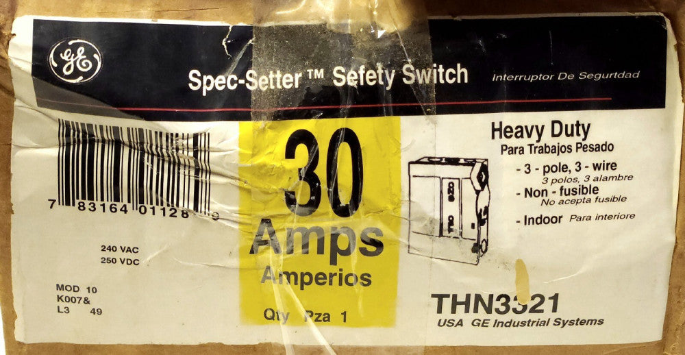 GENERAL ELECTRIC THN3321 3 Pole 30 AMP Nema 1 Safety Switch Indoor Spec Setter