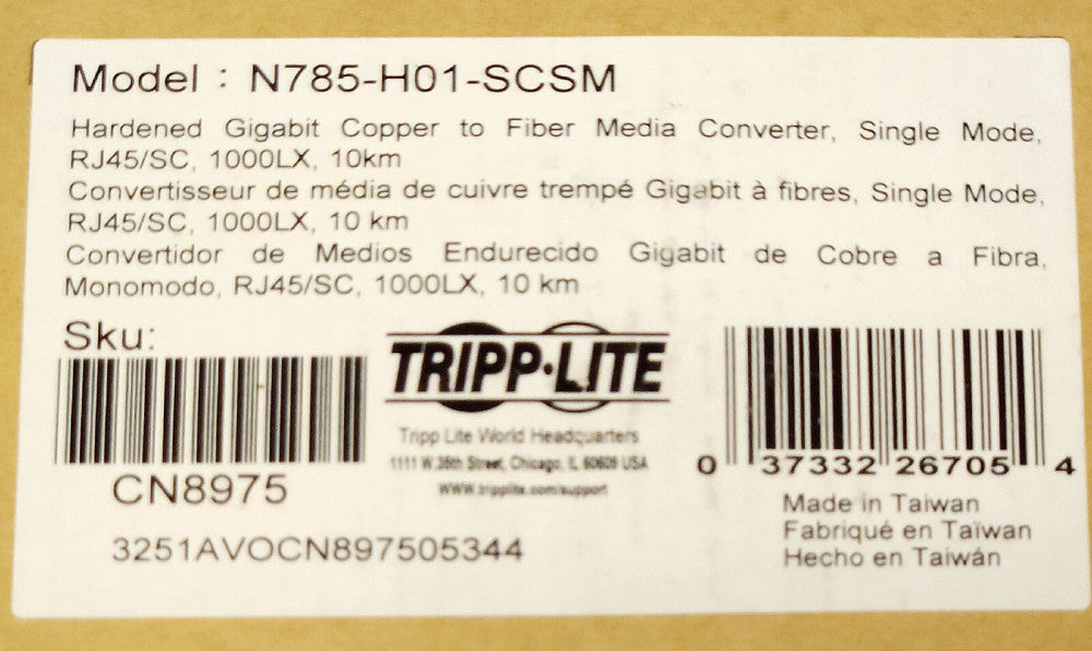 TRIPP LITE N785 H01 SCSM Hardened Gigabit Copper to Fiber Media Converter RJ45