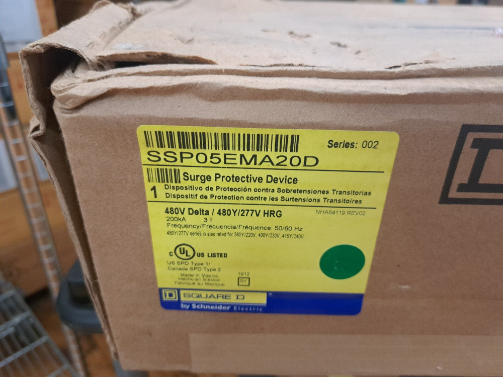 New, Square D, SSP05EMA20D, Surge protection device, 200kA, 480 VAC delta, disco