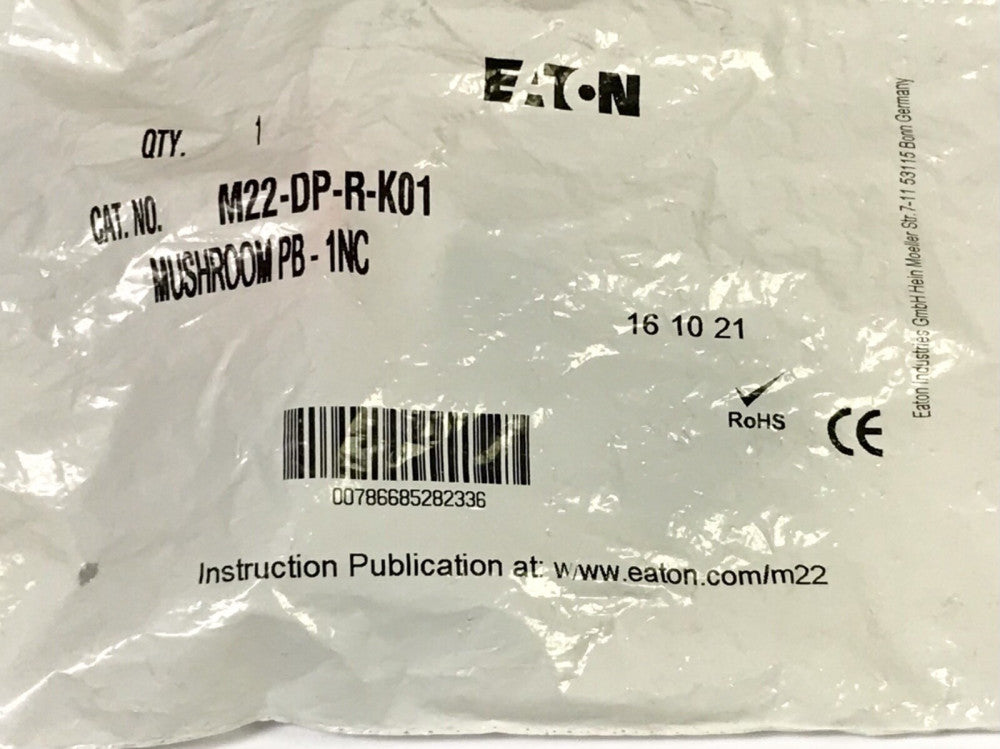 EATON MOELLER M22 DP R K01 Red Mushroom Head Momentary Pushbutton 1 NC Contact