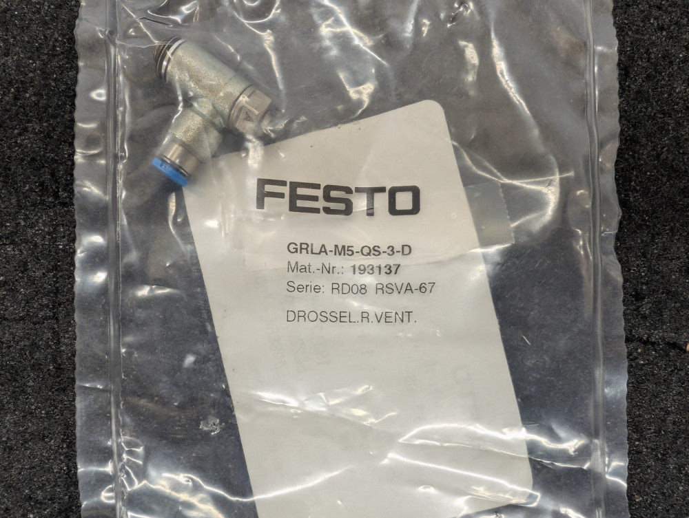 New, Festo, GRLA-M5-QS-3-D, ONE-WAY FLOW CONTROL VALVE