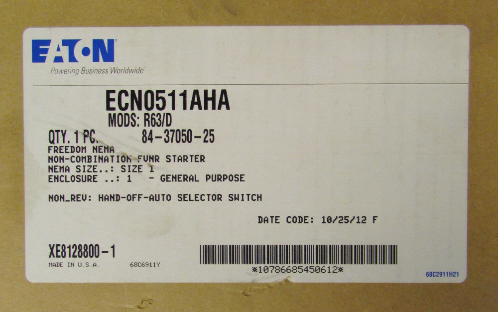 EATON CUTLER HAMMER ECN0511AHA Size 1 Starter Nema 1 Enclosure AN19DN0 Mod R63/D