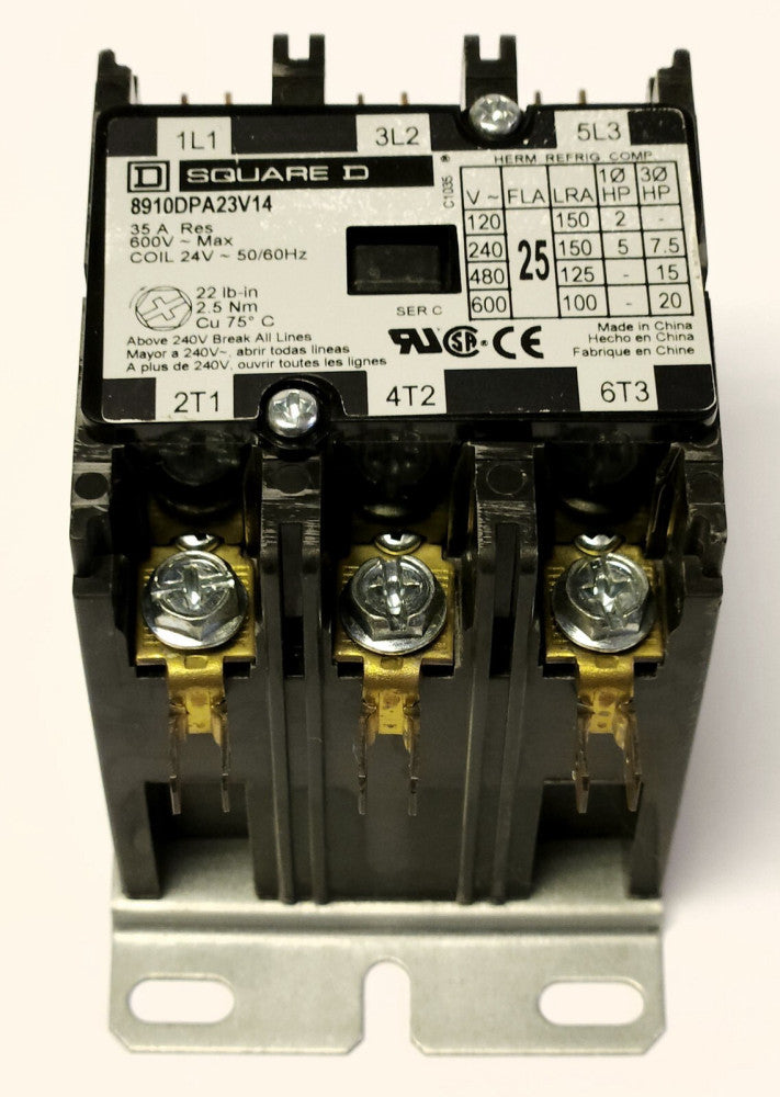 SQUARE D 8910DPA23V14 Definite Purpose Contactor 3 Pole 24 Volt 25 AMP 35 AMP