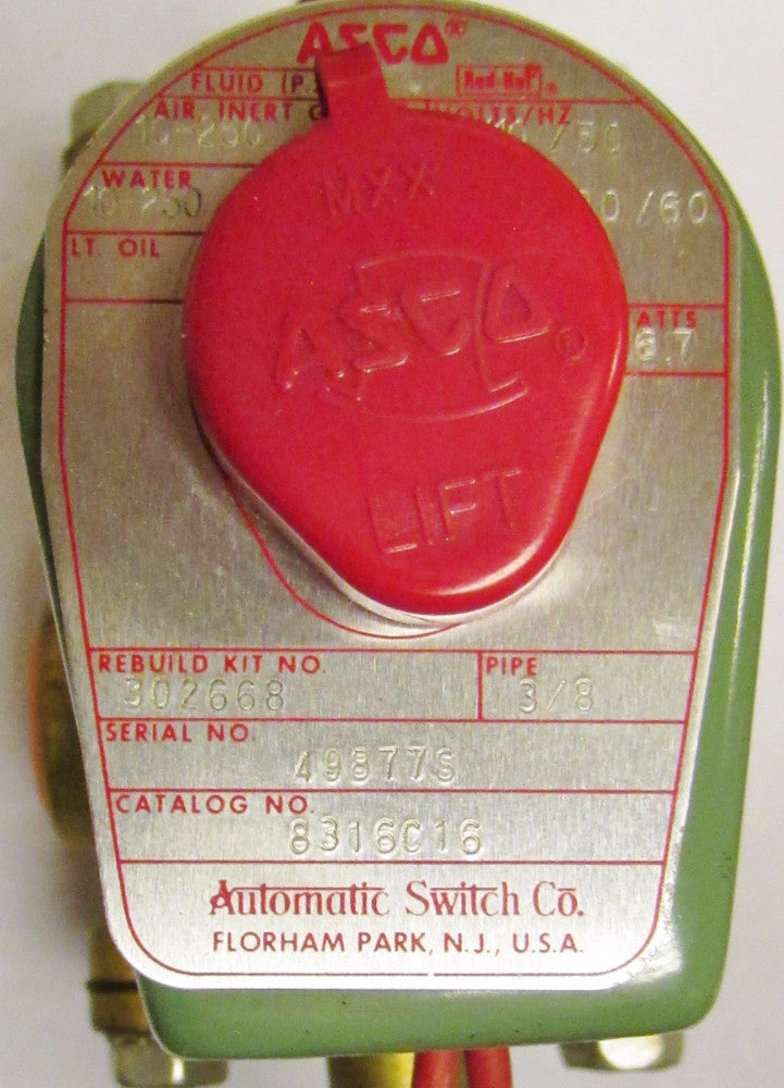 ASCO 8316C16 10-250 PSI 110/120V 3/8" Red Hat Solenoid Valve