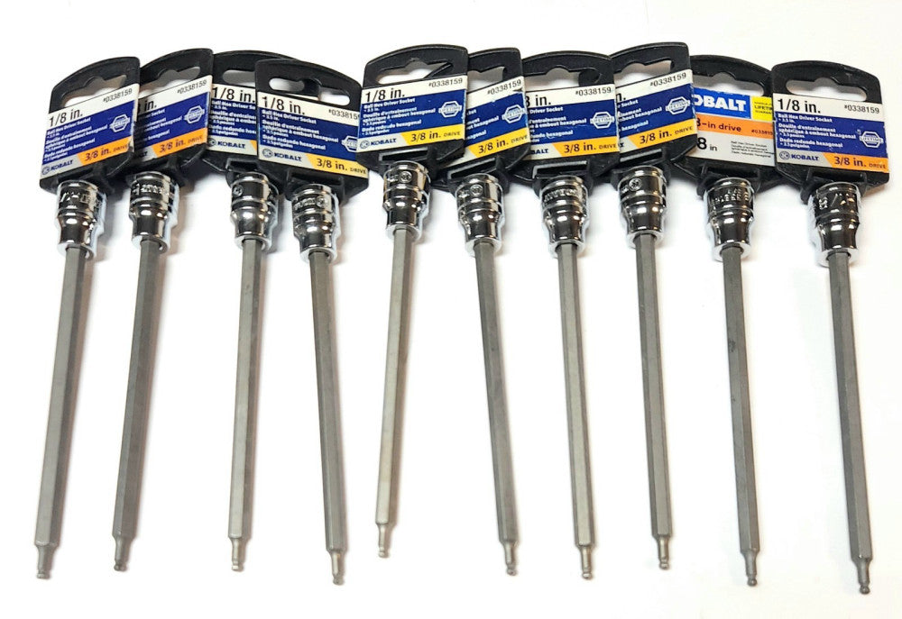 LOT OF 10 KOBALT 338159 0338159 Ball Hex Driver Socket 6" LONG Size 1/8" 3/8