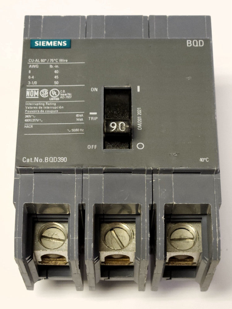 SIEMENS BQD390 3 Pole 90 AMP Type BQD Circuit Breaker