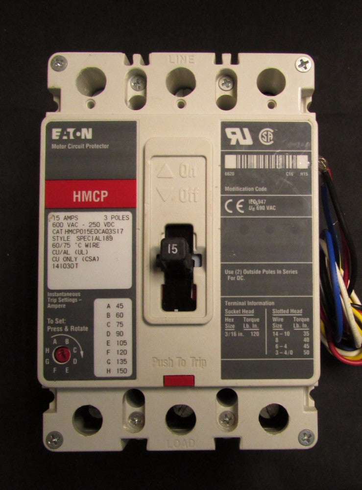 EATON CUTLER HAMMER HMCP Motor Circuit Protector 1A 1B Aux HMCP015E0CA03S17
