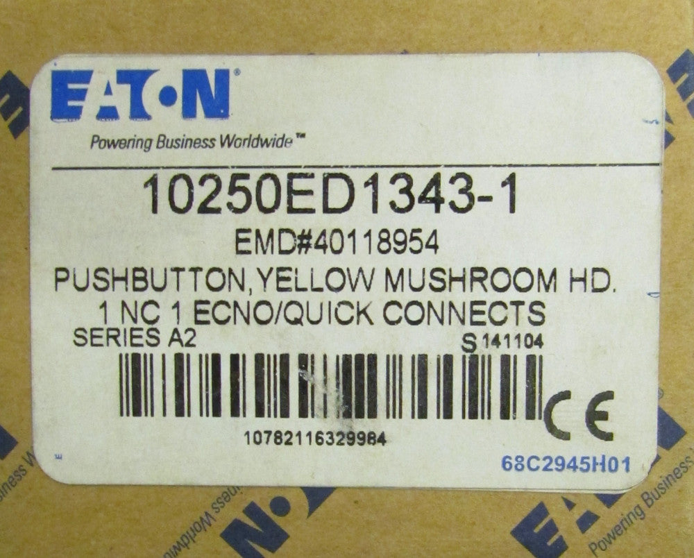 EATON CUTLER HAMMER 10250ED1343 1 Yellow Mushroom Head Push Button 1NC 1NO