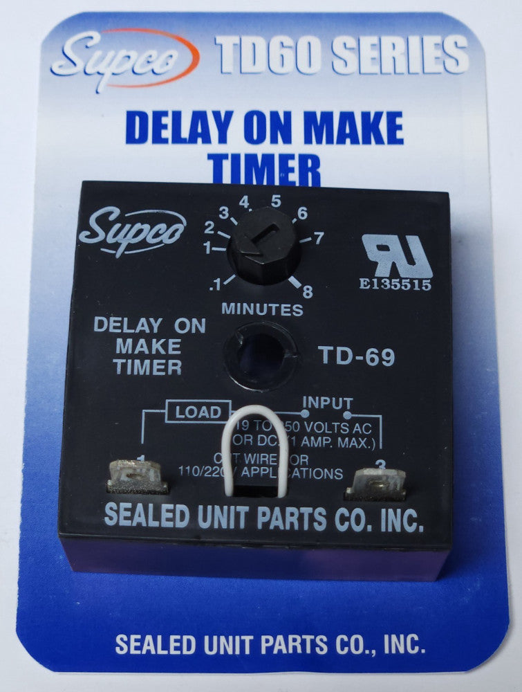 SUPCO TD-69 Series TD60 Delay ON Make Timer .1 to 8 Minutes TD 69