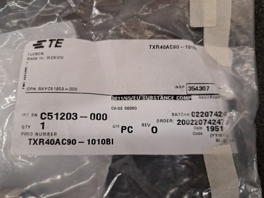 New, TE Connectivity, TXR40AC90-1010BI, CONN BACKSH ADPT SZ11 B SIL M15