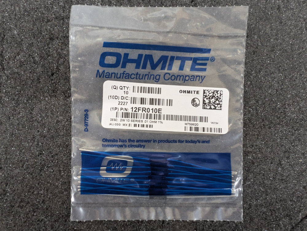 New, Ohmite, 12FR010E, RES 0.01 OHM 1% 2W AXIAL - Lot of 10pcs
