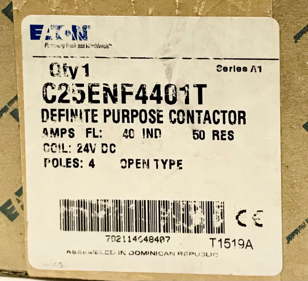 EATON CULTER HAMMER C25ENF4401T 4 Pole 24 VDC Definite Purpose Contactor 40 AMP