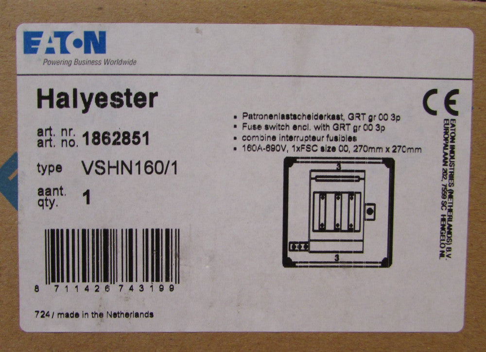 EATON HALYESTER VSHN160/1 GRT Fuse Switch 1862851 690V 160 Amp