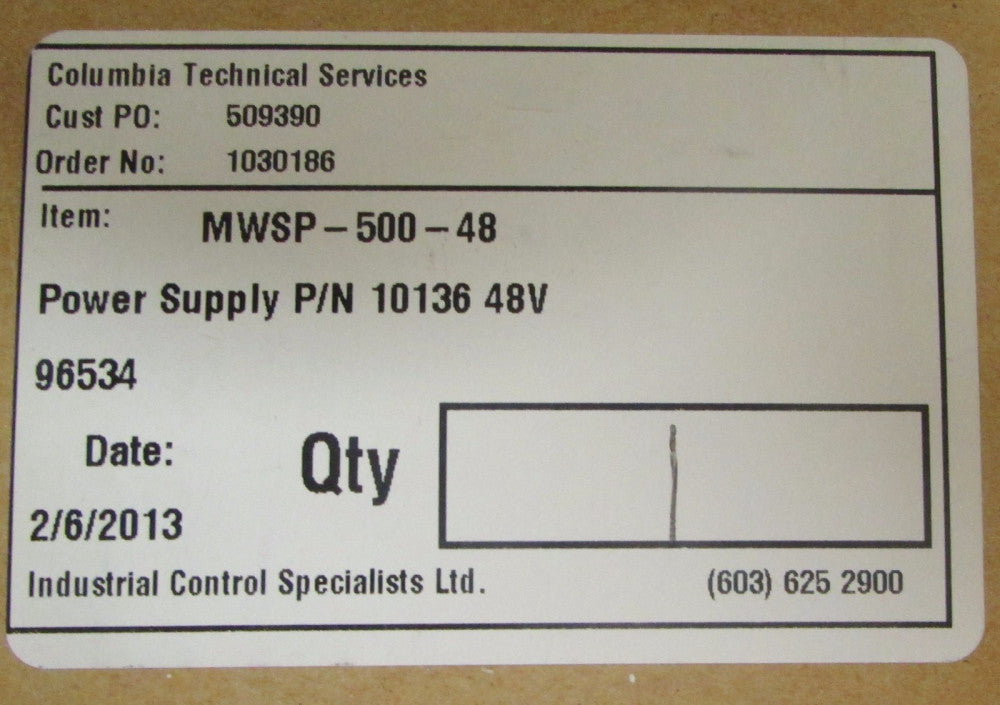 MEANWELL MWSP 500 48 100-240 VAC Power Supply 101 36 48 V