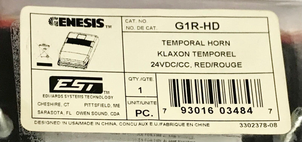 EDWARDS EST GENESIS G1R HD RED TEMPORAL HORN 24 VDC CC G1R-HD