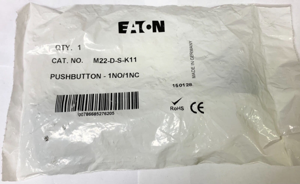EATON M22 D S K11 Black Flush Head Pushbutton with 1 NO 1 NC Contact Blocks