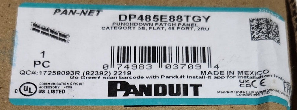 PANDUIT DP485E88TGY PAN-NET Punchdown Patch Panel Category 5E Flat 48 Port