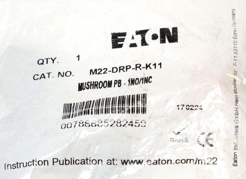 EATON M22 DRP R K11 Red Mushroom Head Pushbutton Maintained Push to Release