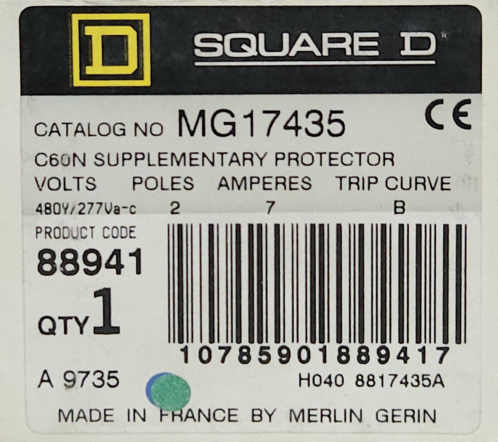 SQUARE D MG17435 2 Pole 7 AMP 277/480 VAC Miniature Circuit Breaker