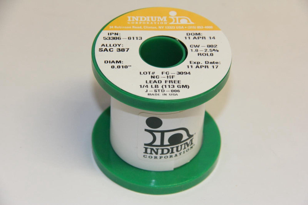 INDIUM 53306-0113 Lead Free Alloy SAC 387 0.010" 1/4lb Spools X10 Solder Wire